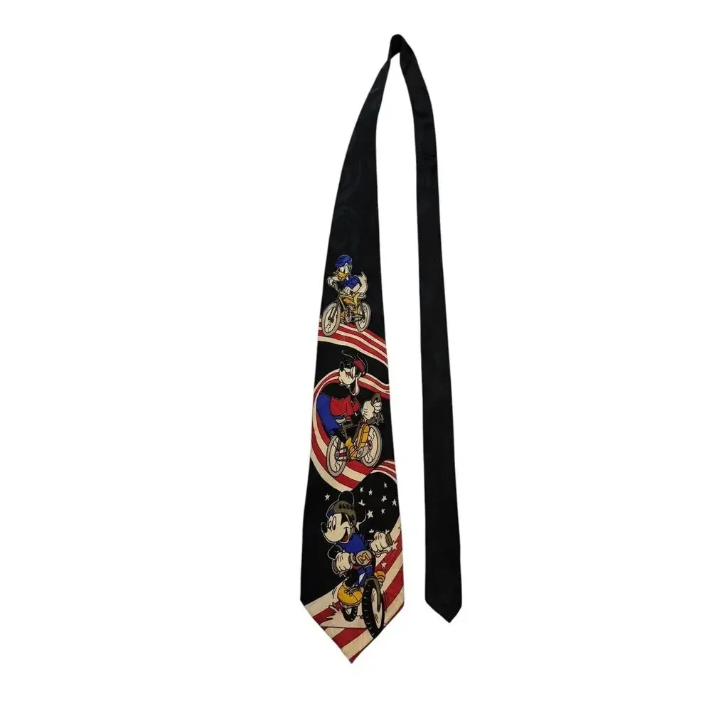 Disney Mickey Unlimited Mickey Mouse Goofy Donald Duck Bike Riding Necktie
